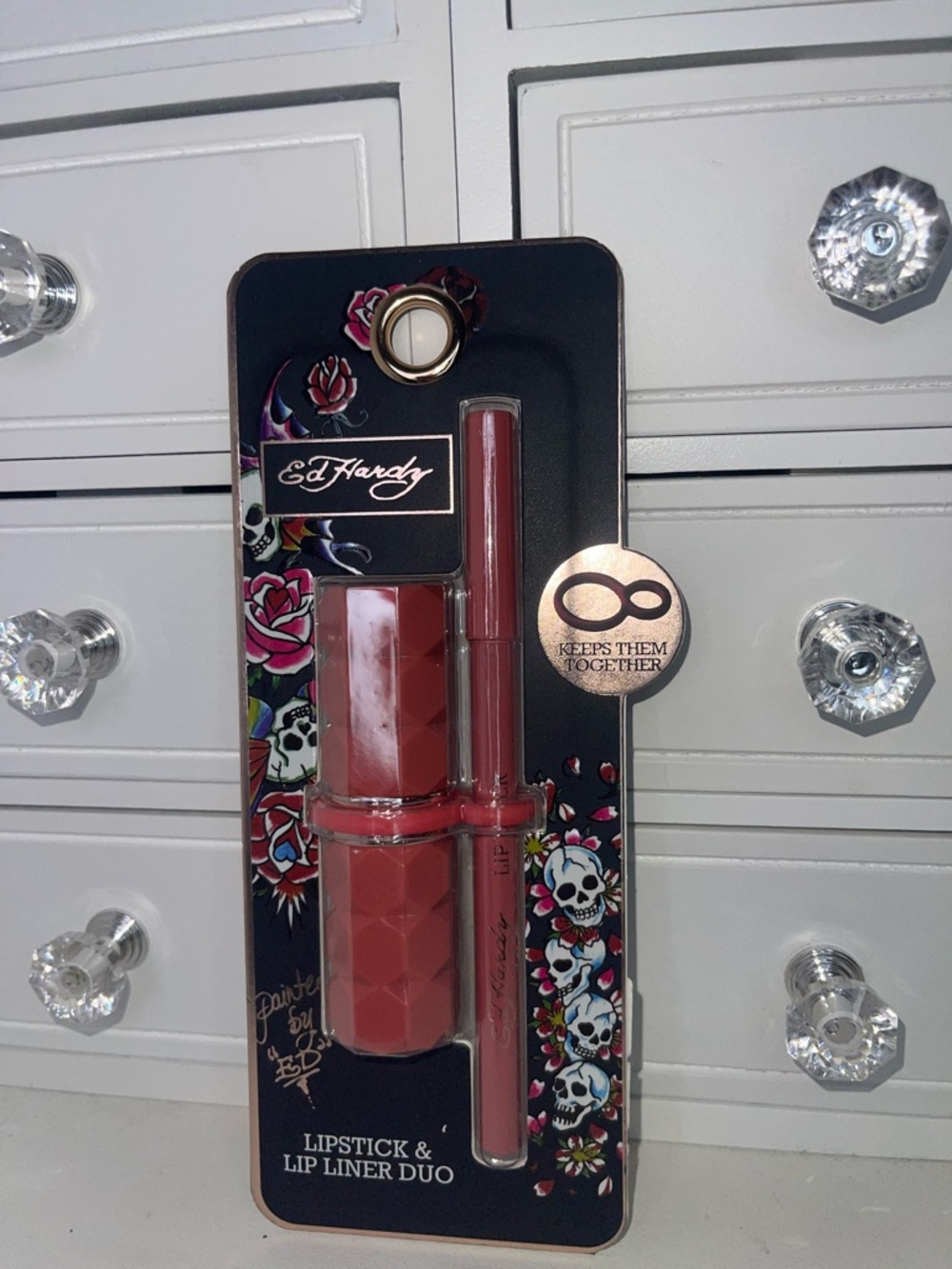 NWT Ed Hardy Lipstick & Lip Liner Duo - Rose Brick